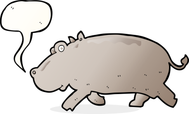 bir insan tarafından çizilmiş konuşma baloncuklu karikatür hipopotam.