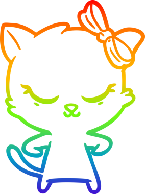 Gökkuşağı gradyan çizimi. Bir insan tarafından çizilmiş şirin bir çizgi film kedisi.