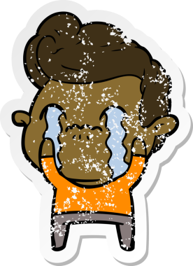 Bir insan tarafından çizilmiş ağlayan bir karikatürcünün sıkıntılı çıkartması.