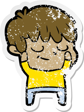 Bir insan tarafından çizilmiş mutlu çizgi film çocuğunun sıkıntılı çıkartması.