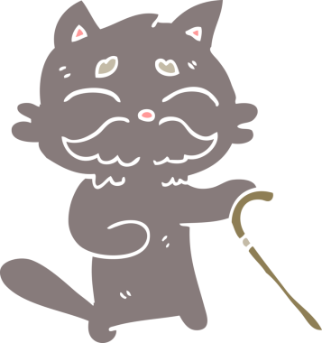 Bir insan tarafından çizilmiş düz renkli karikatür yaşlı kedi