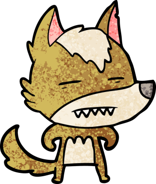 Bir insan tarafından çizilen dişleri gösteren bir kurt çizgi filmi.