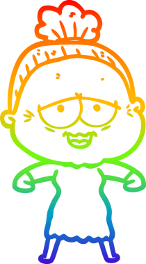 Gökkuşağı gradyan çizgi çizimi Bir insan tarafından çizilmiş mutlu yaşlı kadın