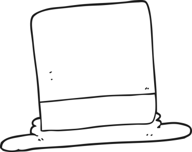 Bir insan tarafından çizilmiş siyah beyaz bir silindir şapka.