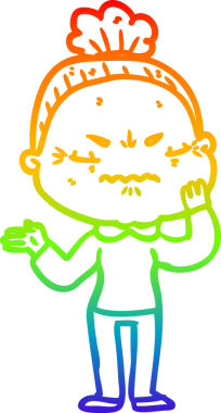 Gökkuşağı gradyan çizgi çizimi bir insan tarafından çizilmiş yaşlı bir kadın tarafından rahatsız edildi