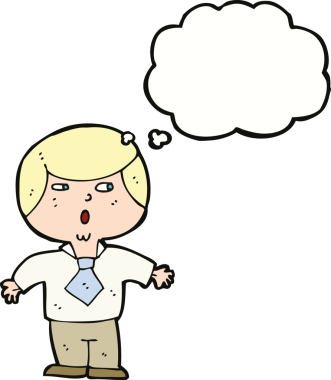 Bir insan tarafından çizilmiş düşünce balonuyla şok olmuş bir çocuk.