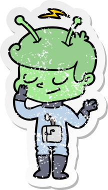 Bir insan tarafından çizilmiş dost canlısı bir uzay adamının sıkıntılı çıkartması.