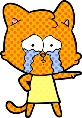 Bir insan tarafından çizilmiş ağlayan kedi çizgi filmi.