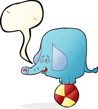 Bir insan tarafından çizilmiş konuşma balonu olan bir sirk fili.