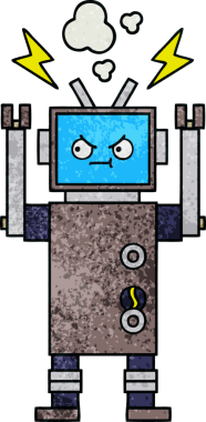 Bir insan tarafından çizilmiş bir robotun retro grunge dokusu