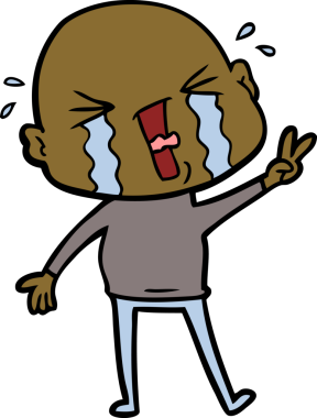 Bir insan tarafından çizilmiş ağlayan kel bir adam.