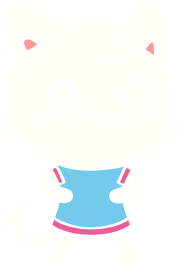 Bir insan tarafından çizilmiş düz renkli çizgi film mutlu kedi.