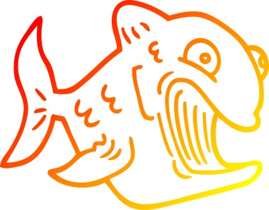 Bir insan tarafından çizilmiş komik bir karikatür balığının sıcak çizgi çizimi