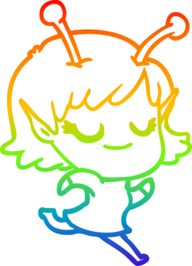 Bir insan tarafından çizilen gülümseyen uzaylı kız çizgi filminin gradyan çizimi.