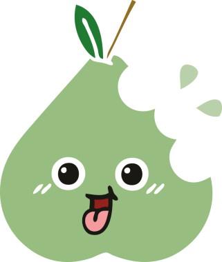 Bir insan tarafından çizilmiş bir armutun düz renkli retro karikatürü