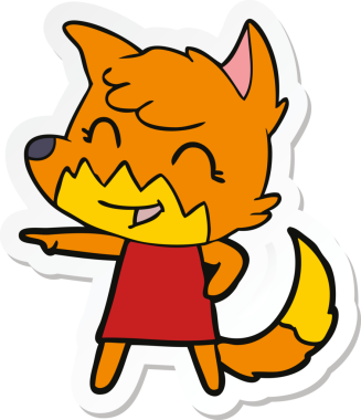 Bir insan tarafından çizilmiş mutlu bir tilkinin çıkartması.