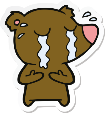 Bir insan tarafından çizilmiş ağlayan bir ayının çıkartması.