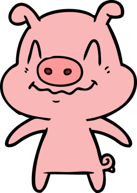 Bir insan tarafından çizilmiş sinirli çizgi film domuzu.