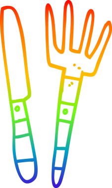 Bir insan tarafından çizilmiş karikatür bıçağı ve çatal çizimi.