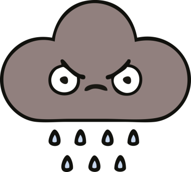 Bir insan tarafından çizilmiş yağmur bulutunun şirin bir karikatürü.