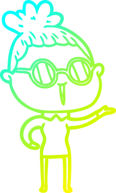 Bir insan tarafından çizilmiş gözlüklü bir karikatür kadın çizimi.