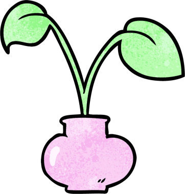 Bir insan tarafından çizilmiş karikatür evi bitkisi.