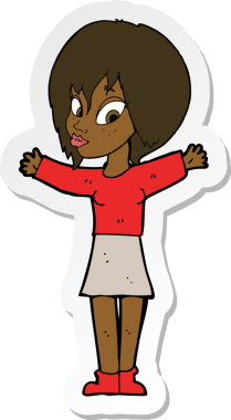 Bir insan tarafından çizilmiş, açık kollu bir karikatür kadının çıkartması.