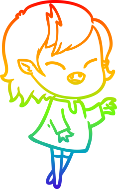 Gökkuşağı gradyan çizgi çizimi Bir insan tarafından çizilmiş gülen vampir kız çizgi filmi