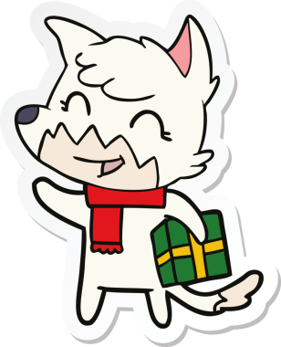 Bir insan tarafından çizilmiş mutlu bir tilkinin çıkartması.