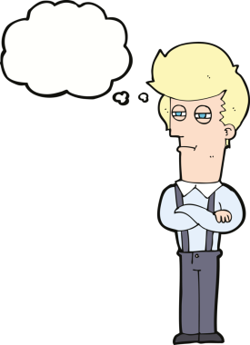 Bir insan tarafından çizilmiş düşünce baloncuğuyla rahatsız edilmiş bir adam.