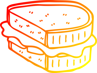 Bir insan tarafından çizilmiş, çizgi film yüklü bir sandviçin sıcak gradyan çizimi