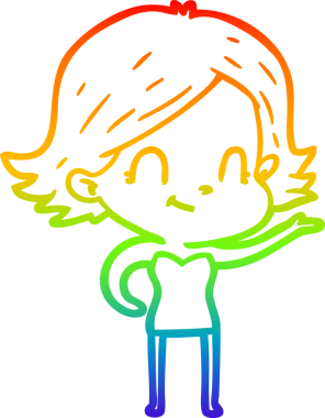 Gökkuşağı gradyan çizimi. Bir insan tarafından çizilmiş karikatür dostu bir kız.