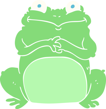 Bir insan tarafından çizilmiş komik kurbağanın düz renk çizimi