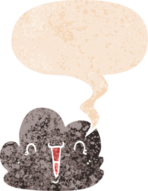 çizgi film mutlu bulut ile konuşma balonu grunge sıkıntılı retro dokuma tarzı bir insan tarafından çizilmiş