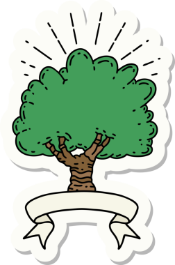 Bir insan tarafından çizilmiş dövme stili bir ağacın çıkartması.