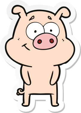 Bir insan tarafından çizilmiş mutlu çizgi film domuzu çıkartması.