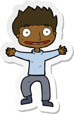 Bir insan tarafından çizilmiş sırıtan bir çizgi film çocuğu çıkartması.