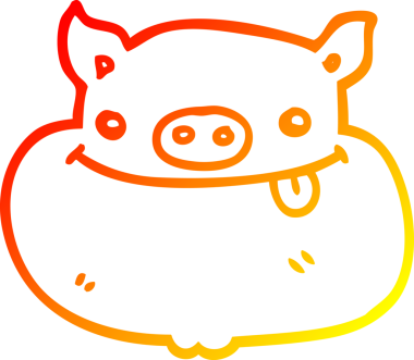 Bir insan tarafından çizilen gülen domuz suratlı çizgi film karakteri.