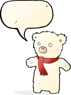 Bir insan tarafından çizilmiş konuşma baloncuklu şirin kutup ayısı.