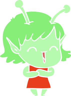 Düz renkli çizgi film mutlu uzaylı kız bir insan tarafından çizilmiş.