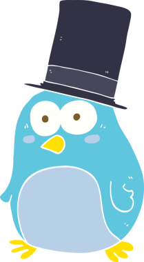 Bir insan tarafından çizilmiş silindir şapkalı kuşun düz renk çizimi