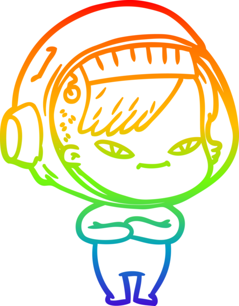 Gökkuşağı gradyan çizgi çizimi bir insan tarafından çizilmiş astronot bir kadın.