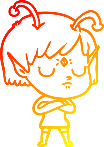 Bir insan tarafından çizilmiş bir uzaylı kız çizgi çizimi.