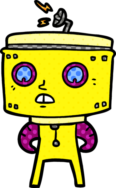 Bir insan tarafından çizilmiş çizgi film robotu