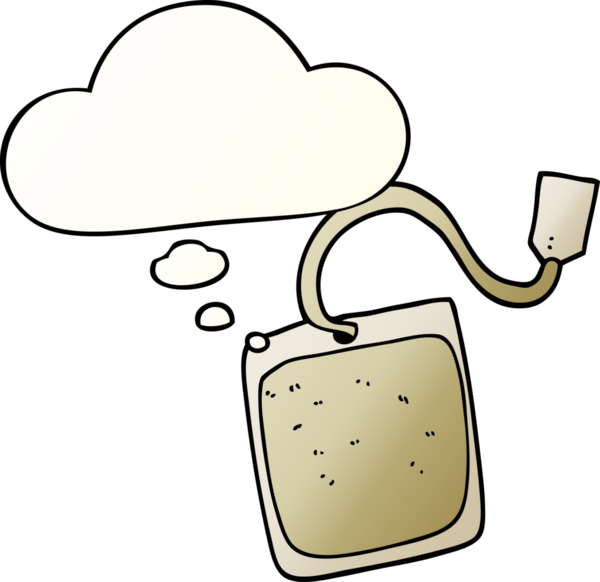 Düşünce baloncuğu ve insan tarafından çizilmiş yumuşak eğimli çay poşeti.