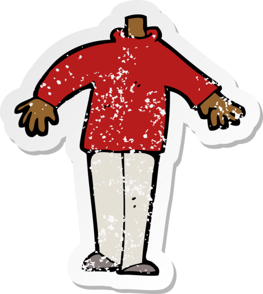 Bir insan tarafından çizilmiş karikatür erkek vücudunun gerilimli retro yapıştırması.