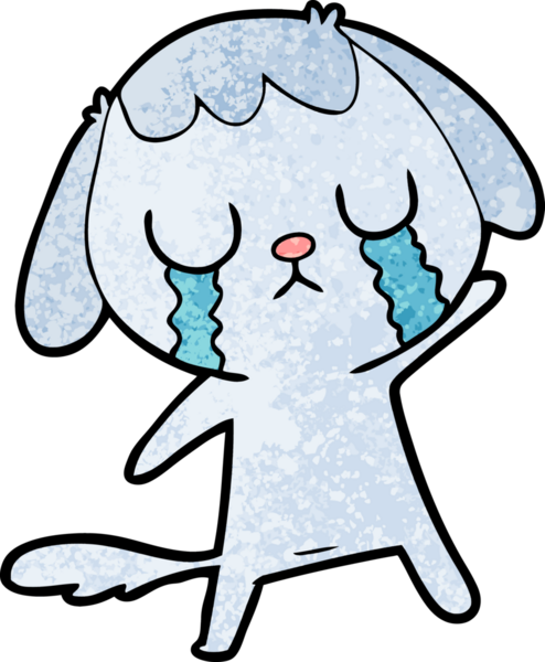 Bir insan tarafından çizilmiş şirin bir çizgi film köpeği ağlıyor.