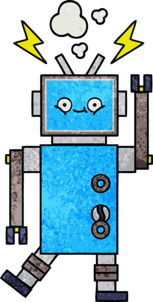 Bir insan tarafından çizilmiş dans eden bir robotun retro grunge dokusu.