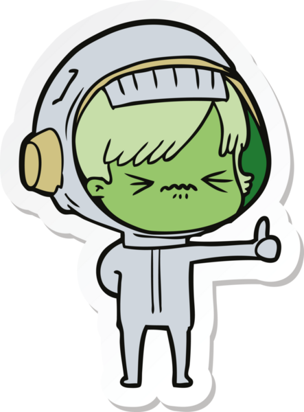 Sinirli bir uzay kızının insan tarafından çizilmiş işaret etiketi.