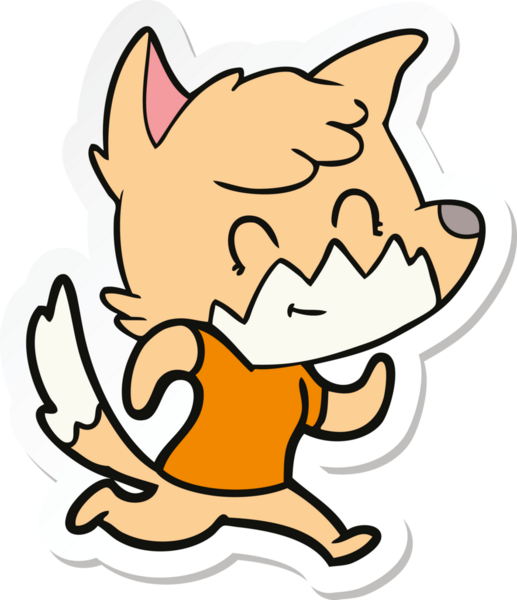 Bir insan tarafından çizilmiş mutlu tilki çizgi filmi çıkartması.